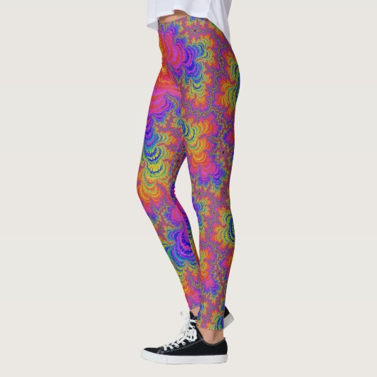 Trippy Funky Bold Vibrant Rainbow Abstract Fractal Leggings (Links)