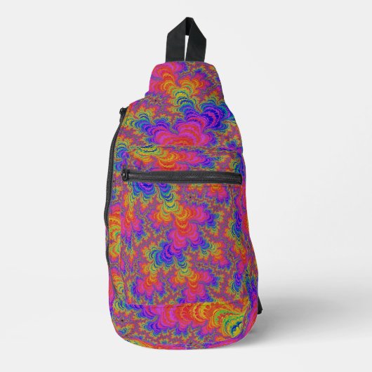 Trippy Funky Bold Vibrant Rainbow Abstract Fractal Sling Bag (Voorkant)