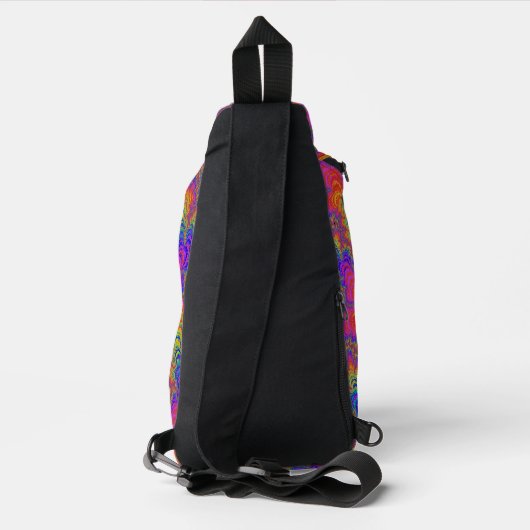 Trippy Funky Bold Vibrant Rainbow Abstract Fractal Sling Bag (Achterkant)