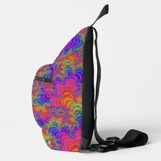 Trippy Funky Bold Vibrant Rainbow Abstract Fractal Sling Bag (Rechts)
