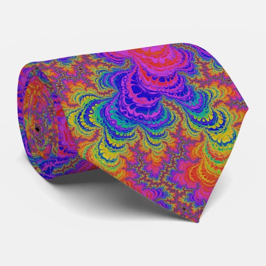 Trippy Funky Bold Vibrant Rainbow Abstract Fractal Stropdas (Opgerold)