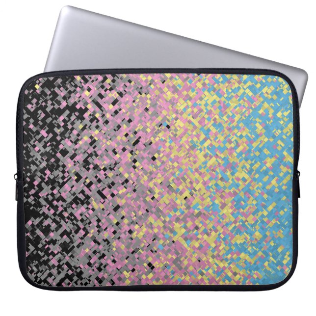 Trippy Funky Gepixeldeerde Polygender Pride Vlag Laptop Sleeve (Voorkant)
