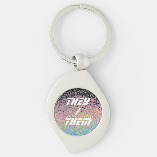 Trippy Funky Gepixeldeerde Polygender Pride Vlag Sleutelhanger (Voorkant)