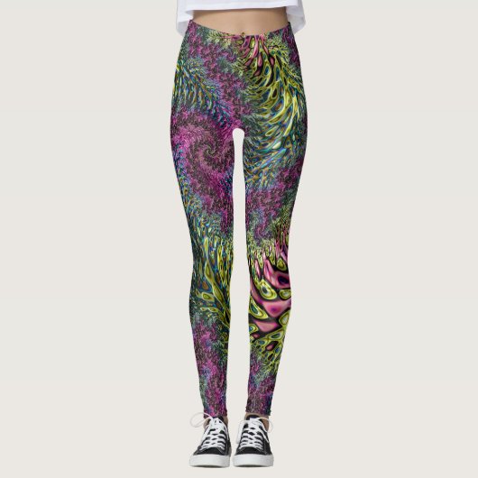 Trippy Funky Groovy Digital Abstracte Fractal Art Leggings (Voorkant)