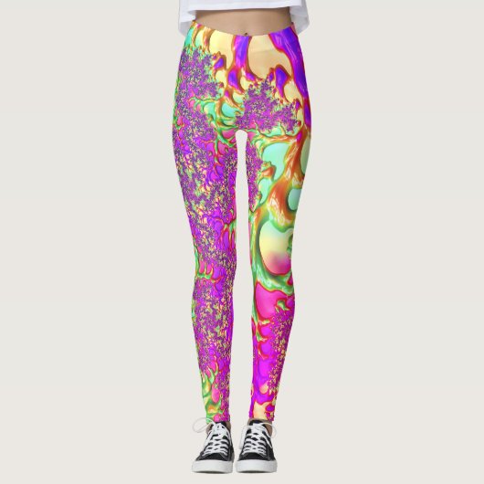 Trippy Funky Vibrant Neon Groovy Zuur Trip Fractal Leggings (Voorkant)