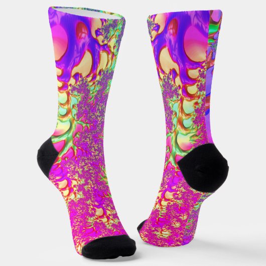 Trippy Funky Vibrant Neon Groovy Zuur Trip Fractal Sokken (Gebogen)