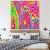 Trippy Geel, Rood en Blauw Abstract Groovy Kunst Canvas Afdruk (Insitu (Slaapkamer))