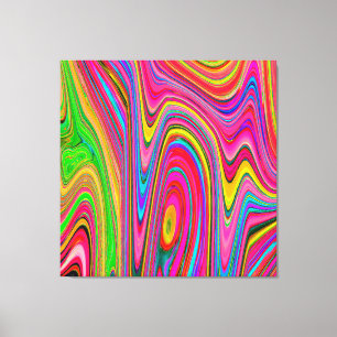 Trippy Geel, Rood en Blauw Abstract Groovy Kunst Canvas Afdruk