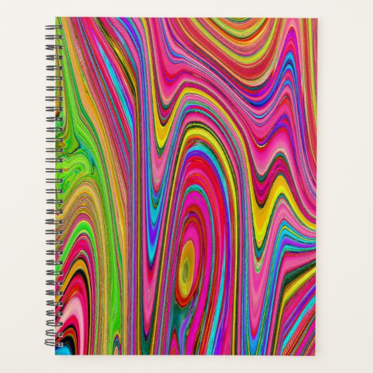 Trippy Geel, Rood en Blauw Abstract Groovy Kunst Planner (Voorkant)