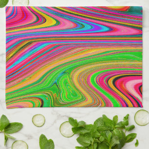 Trippy Geel, Rood en Blauw Abstract Groovy Kunst Theedoek