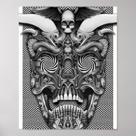 Trippy Gehoornde Schedel — Psychedelische Schedel Poster