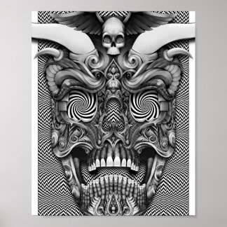 Trippy Gehoornde Schedel — Psychedelische Schedel Poster