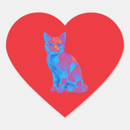 Trippy Geometrische Kattenkunst Hart Sticker