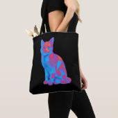 Trippy Geometrische Kattenkunst Tote Bag (Dichtbij)