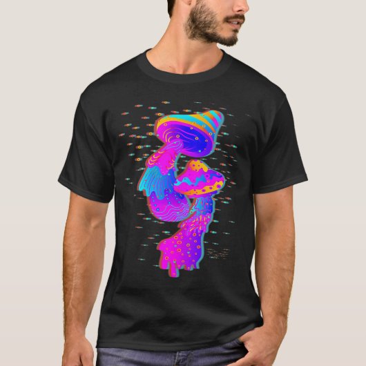 Trippy Glitch Psychedelische Paddenstoelen T-shirt (Voorkant)
