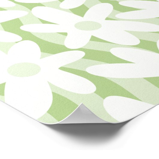 Trippy golvende bloemen pastel salie groen patroon poster (Hoek)
