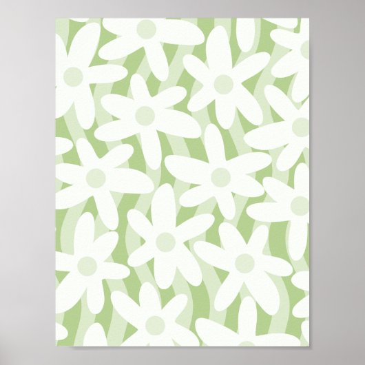 Trippy golvende bloemen pastel salie groen patroon poster (Voorkant)