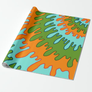 Trippy Groen Sinaasappel Vloeibare Drip Stripe Y2K Cadeaupapier
