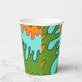 Trippy Groen Sinaasappel Vloeibare Drip Stripe Y2K Papieren Bekers (Rechts)