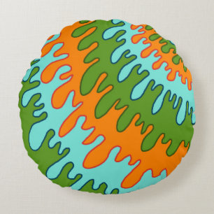 Trippy Groen Sinaasappel Vloeibare Drip Stripe Y2K Rond Kussen