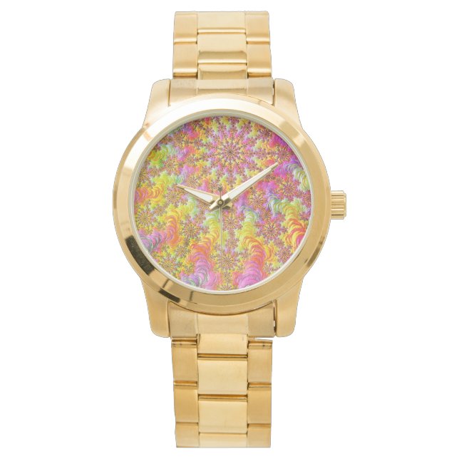 Trippy Groovy Funky Psychedelische Fractale Uitbar Horloge (Voorkant)