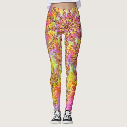 Trippy Groovy Funky Psychedelische Fractale Uitbar Leggings (Voorkant)