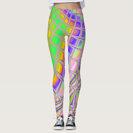 Trippy Groovy Kleurrijke Abstracte Digitale Fracta Leggings (Voorkant)