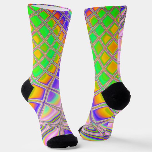 Trippy Groovy Kleurrijke Abstracte Digitale Fracta Sokken (Gebogen)