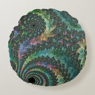 Trippy Groovy Kleurrijke Juweeltoon Fractale Kunst Rond Kussen