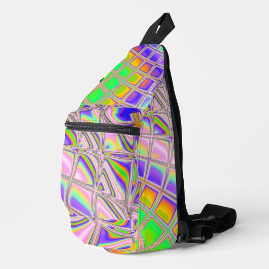 Trippy Groovy Levendige Abstracte Digitale Fractal Sling Bag (Rechterhoek)