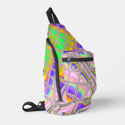 Trippy Groovy Levendige Abstracte Digitale Fractal Sling Bag (Linkerhoek)