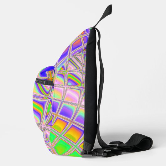 Trippy Groovy Levendige Abstracte Digitale Fractal Sling Bag (Rechts)