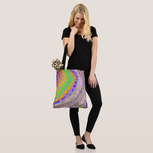 Trippy Groovy Levendige Abstracte Digitale Fractal Tote Bag (Op model)