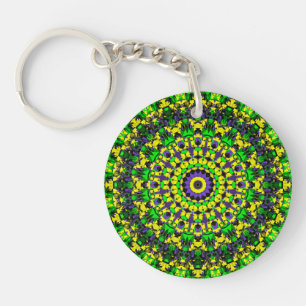 Trippy Groovy Retro Hippie Kleurrijke Mandala Kuns Sleutelhanger