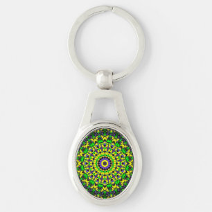 Trippy Groovy Retro Hippie Kleurrijke Mandala Kuns Sleutelhanger