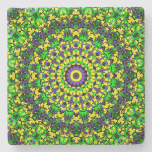 Trippy Groovy Retro Hippie Kleurrijke Mandala Kuns Stenen Onderzetter