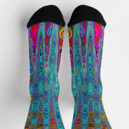 Trippy Hemelblauw Abstract Retro Atoomgolven Sokken