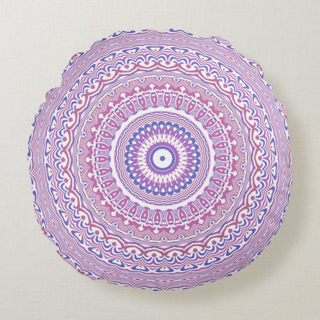 Trippy Hippie Boho Groovy Bohemian Kaleidoscoop Rond Kussen (Voorkant)