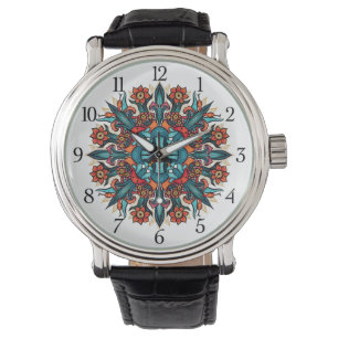 Trippy hippie psychedelic groovy mushroom mandala horloge