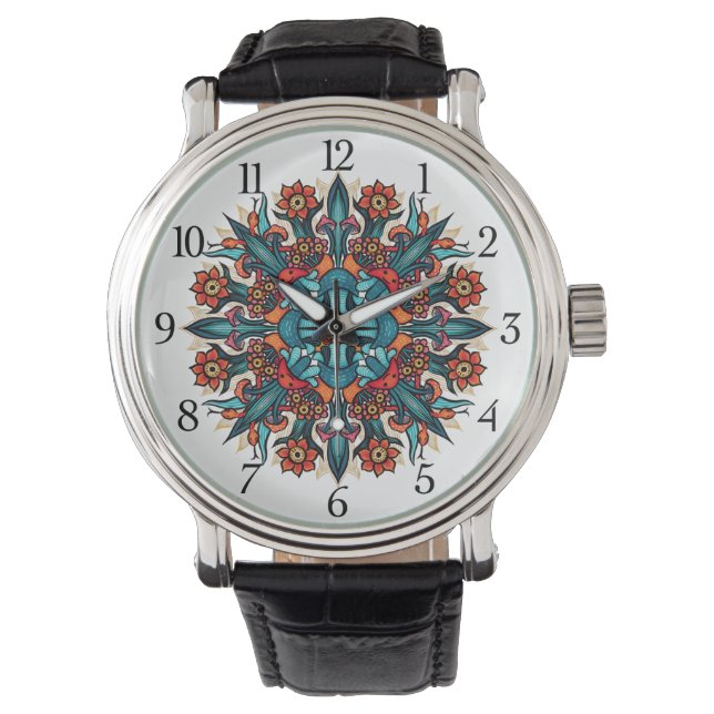 Trippy hippie psychedelic groovy mushroom mandala horloge (Voorkant)