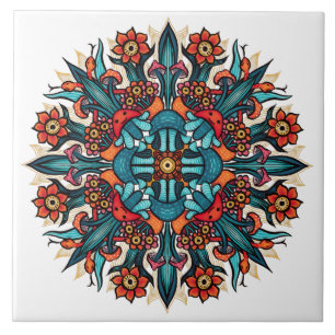 Trippy hippie psychedelic groovy mushroom mandala tegeltje