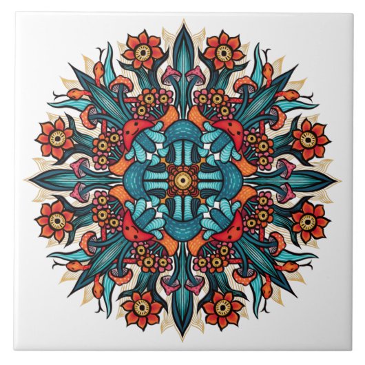 Trippy hippie psychedelic groovy mushroom mandala tegeltje (Voorkant)