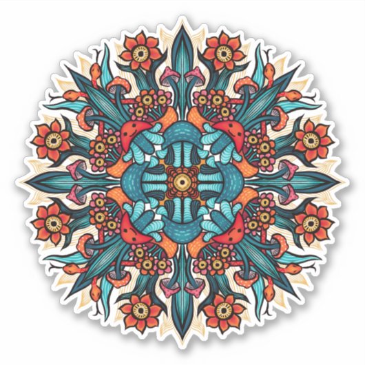 Trippy hippie psychedelic groovy paddenstoel raar sticker (Voorkant)