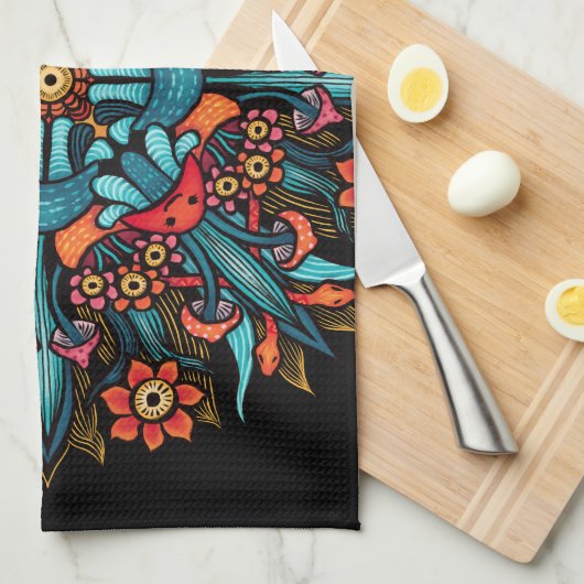 Trippy hippie psychedelic groovy paddenstoel raar theedoek (Quarter Fold)