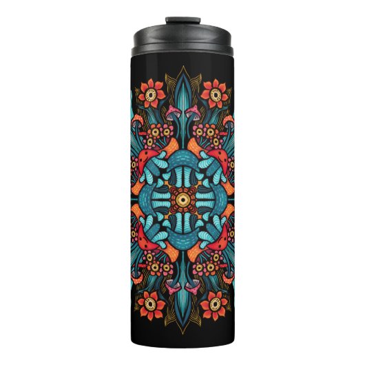 Trippy hippie psychedelic groovy paddenstoel raar thermosbeker (Voorkant)