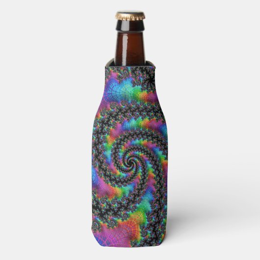 Trippy Hippie Psychedelic Rainbow Spiral Fractal Flesjeskoeler (Fles Voorkant)