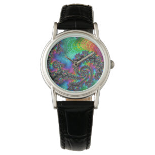Trippy Hippie Psychedelic Rainbow Spiral Fractal Horloge