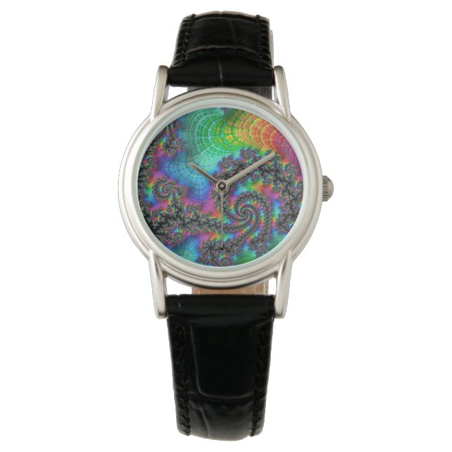 Trippy Hippie Psychedelic Rainbow Spiral Fractal Horloge (Voorkant)