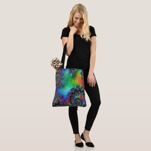 Trippy Hippie Psychedelic Rainbow Spiral Fractal Tote Bag (Op model)
