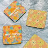 Trippy Hippie Psychedelisch Retro Bloemendesign Kartonnen Onderzetters